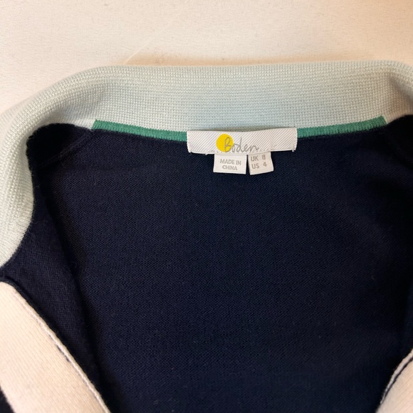 Boden Grace Colorblock V-Neck Sweater Navy Green White Women’s Size 4 Small - Picture 6 of 7